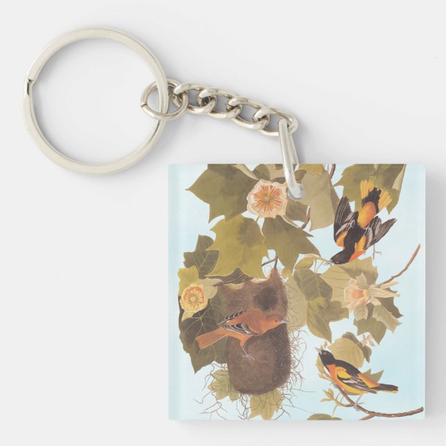 Baltimore Oriole Audubon Birds in Poplar Tree Key Ring (Front)