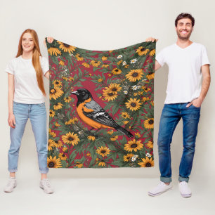 Baltimore Oriole Bird And Black Eyed Susan Flowers Fleece Blanket