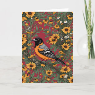Baltimore Oriole Bird And Black Eyed Susan Flowers Holiday Card