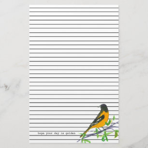 Baltimore Oriole Golden Day Black Lined Stationery