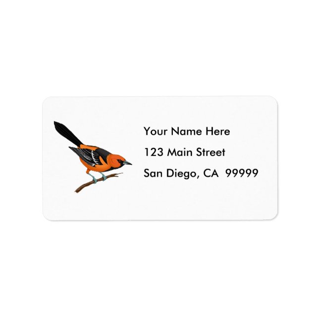 Baltimore Oriole on a Twig Label (Front)
