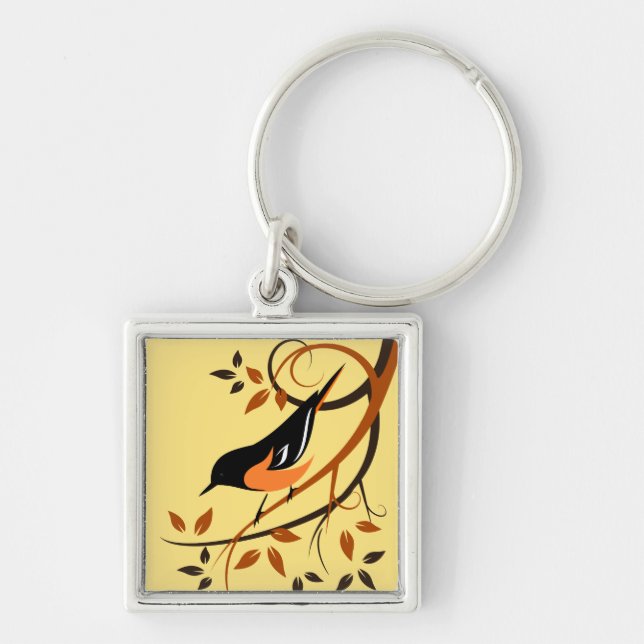 Baltimore Oriole on Swirl Branches Key Ring (Front)