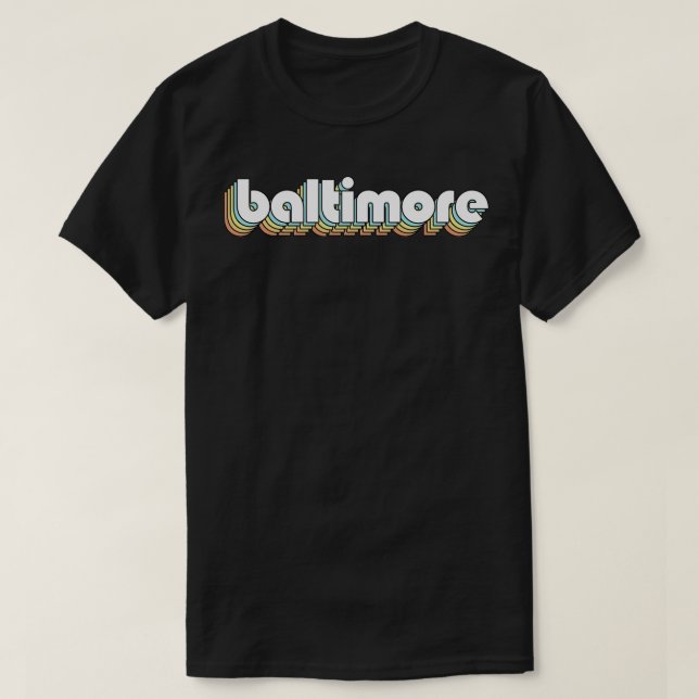 Baltimore Retro Rainbow Typography Faded Style T-Shirt (Design Front)