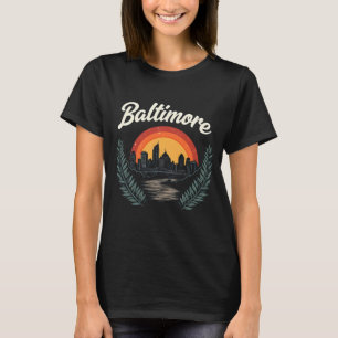 Baltimore Retro Skyline with Sunset T-Shirt