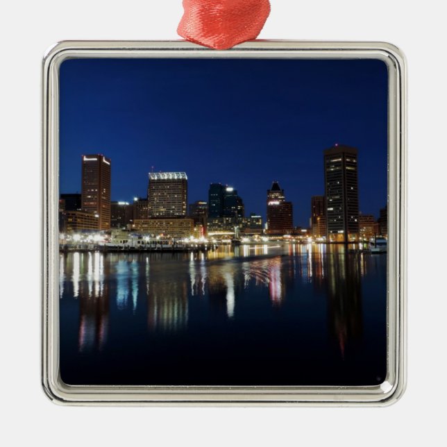 Baltimore Skyline at Dusk Metal Tree Decoration (Front)