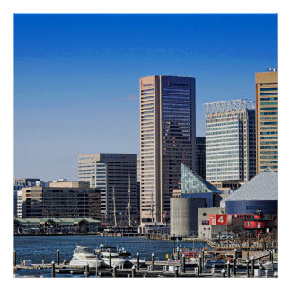 Baltimore Skyline from Pier 4, Inner Harbour, Poster
