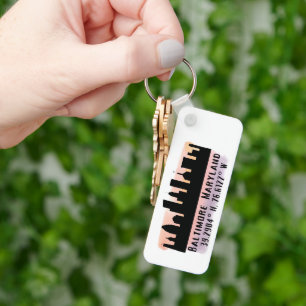 Baltimore Skyline Latitude and Longitude  Key Ring