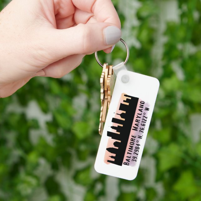Baltimore Skyline Latitude and Longitude  Key Ring (Hand)