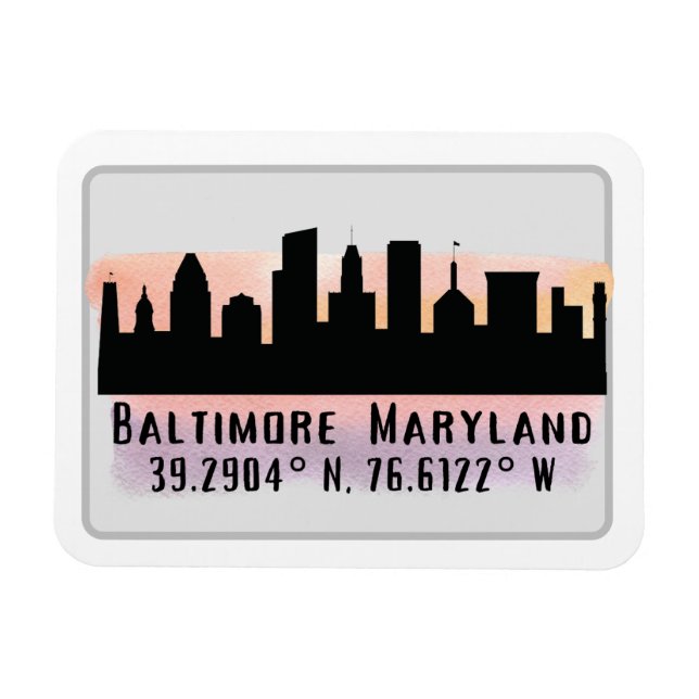 Baltimore Skyline Latitude and Longitude  Magnet (Horizontal)