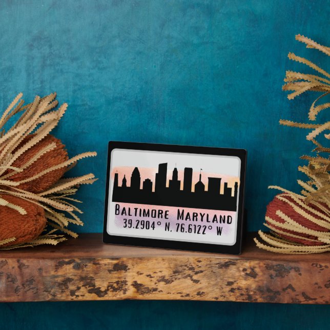 Baltimore Skyline Latitude and Longitude  Plaque (Side)