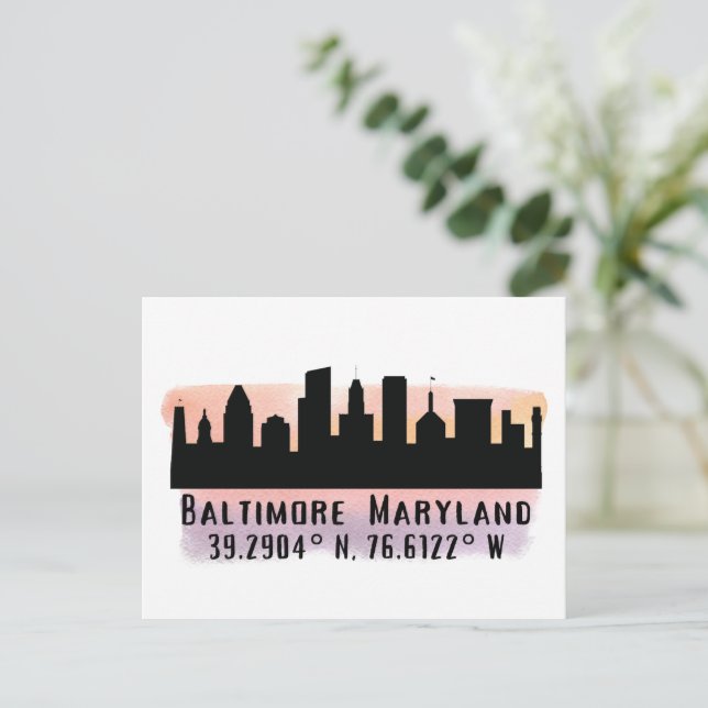 Baltimore Skyline Latitude and Longitude  Postcard (Standing Front)