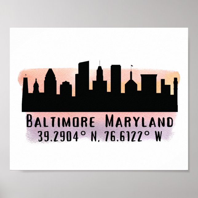 Baltimore Skyline Latitude and Longitude   Poster (Front)
