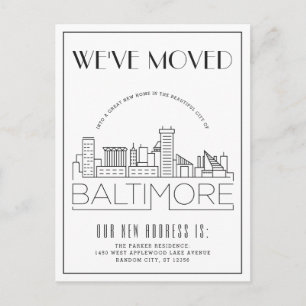  Baltimore Skyline Modern Deco Change of Address Announcement Postcard
