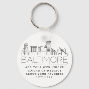 Baltimore Stylised Skyline   Custom Slogan Key Ring