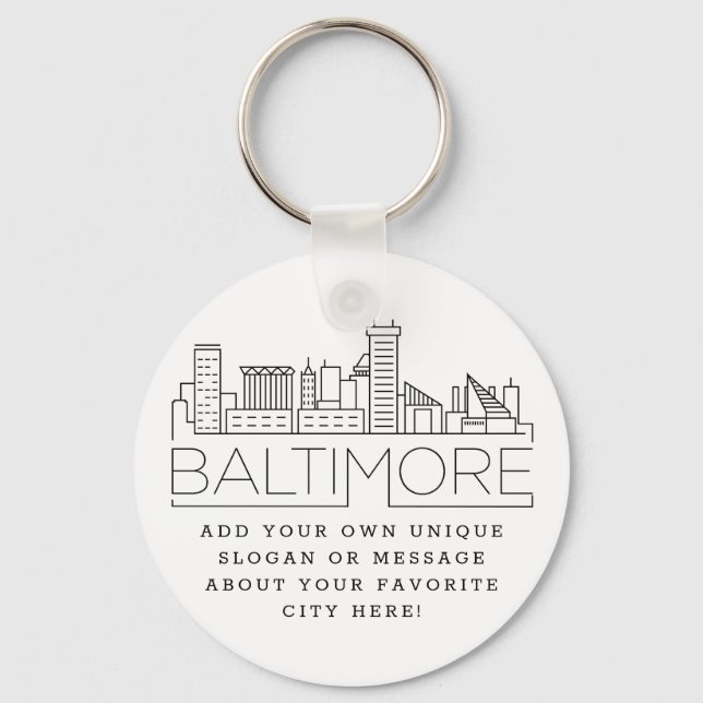 Baltimore Stylised Skyline | Custom Slogan Key Ring (Front)