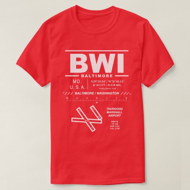 Baltimore/Washington Int'l Airport BWI T-Shirt (Design Front)