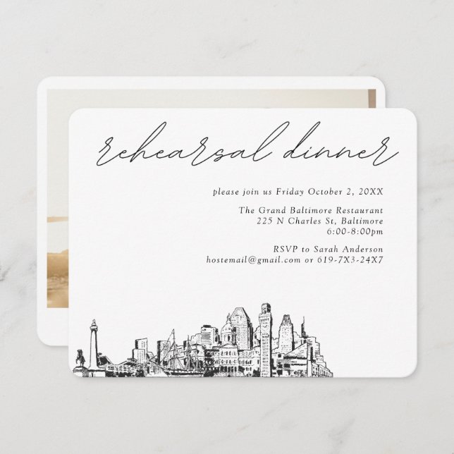 Baltimore Wedding Elegant Rehearsal Enclosure Card (Front/Back)