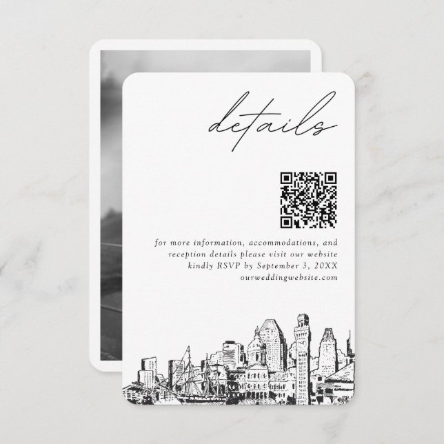 Baltimore Wedding Modern Details QR Code Small Enclosure Card (Front/Back)