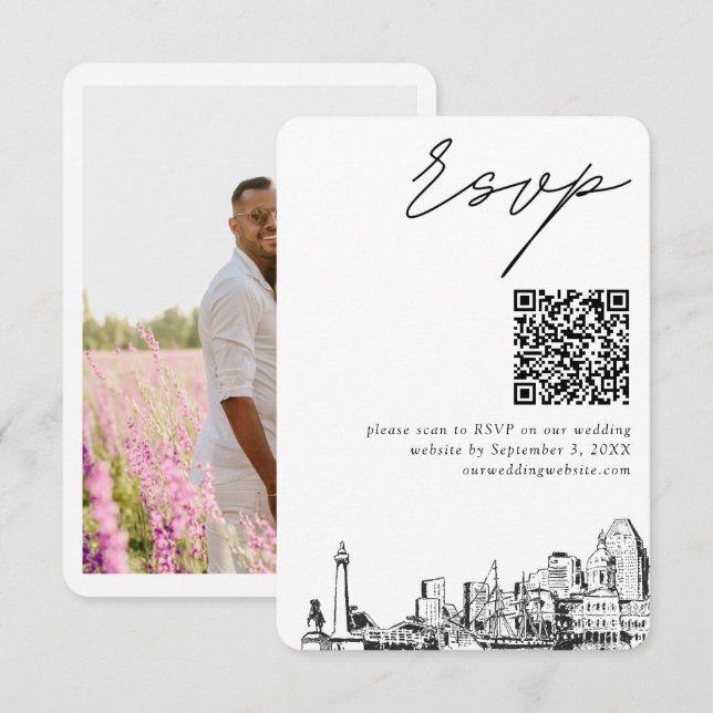 Baltimore Wedding RSVP QR Code Small Enclosure Card (Front/Back)