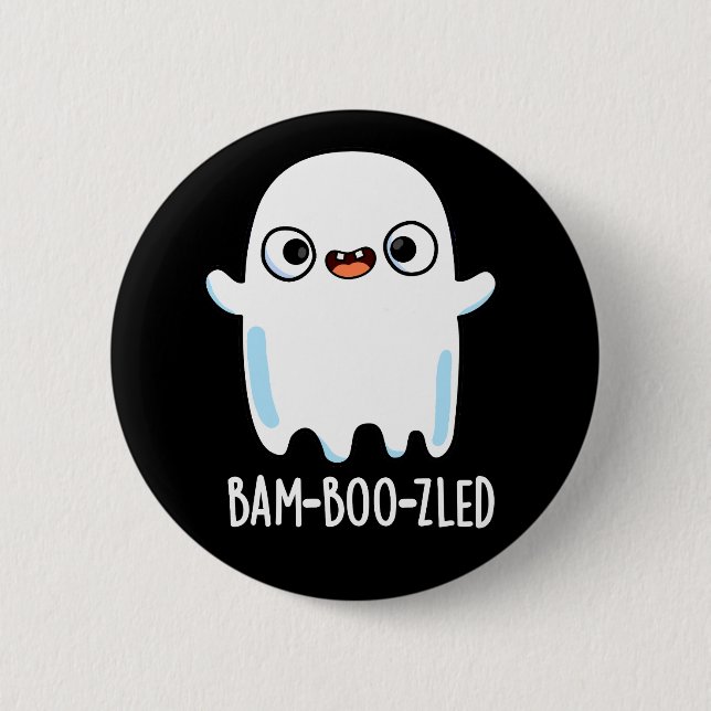 Bam-boo-zled Funny Halloween Ghost Pun Dark BG 6 Cm Round Badge (Front)
