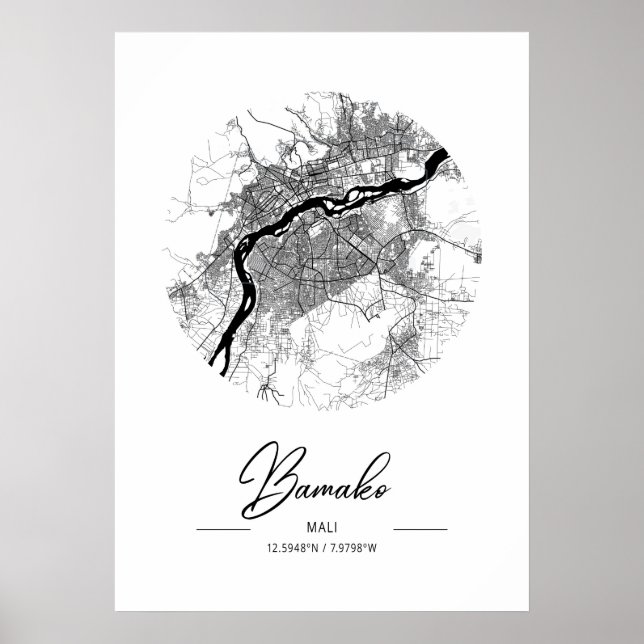 Bamako - Mali Black Water City Map Poster (Front)