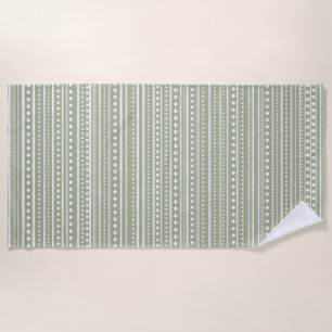 Bamanko Dotted Striped Mudcloth Pattern Sage Green Beach Towel