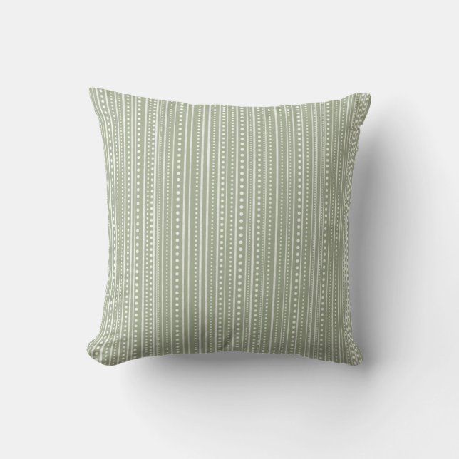 Bamanko Dotted Striped Mudcloth Pattern Sage Green Cushion (Front)