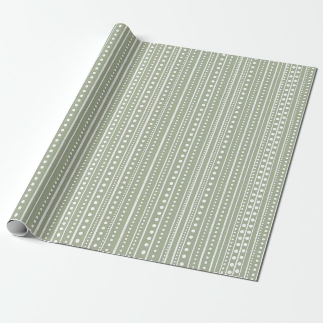 Bamanko Dotted Striped Mudcloth Pattern Sage Green Wrapping Paper (Unrolled)