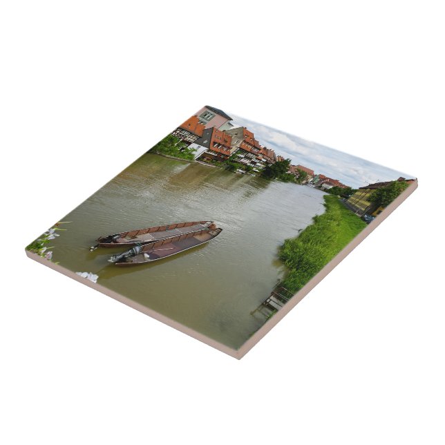 Bamberg Bavaria Regnitz River Painting Effect Art Ceramic Tile (Side)