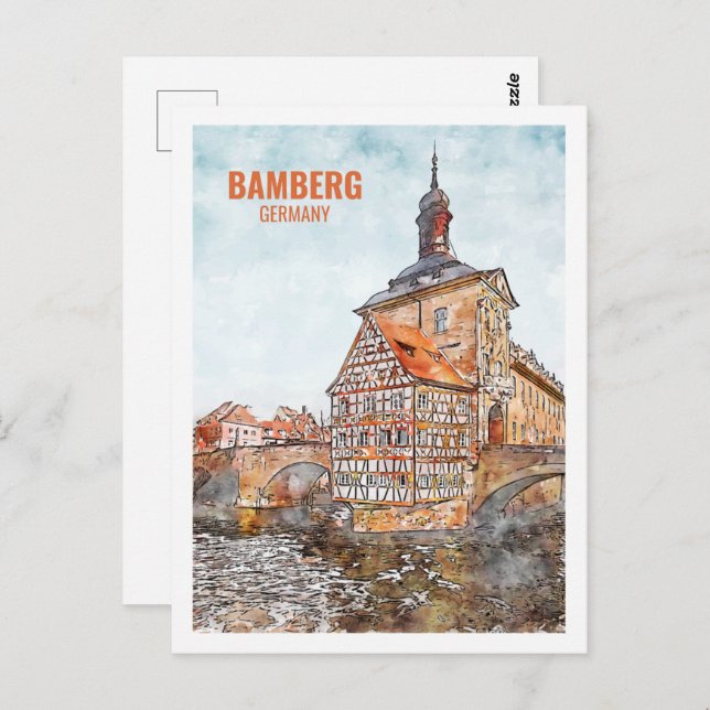 Bamberg Germany Famous Travel Place Watercolor Postcard (Front/Back)