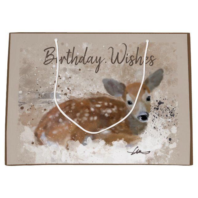 Bambi Deer Watercolour Personalised Large Gift Bag (Front)
