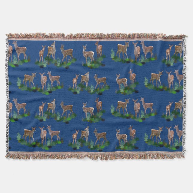 Bambi Meadow Throw Blanket (Navy) (Front)