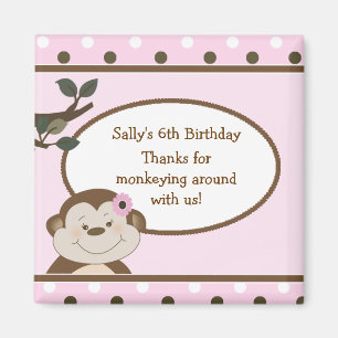 Bambino Cute Monkey Pink Favour BIrthday Magnet