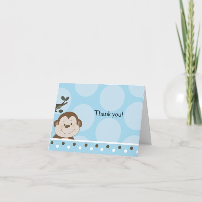 Bambino Monkey Blue Folded Note Card *Personalise* (Front)
