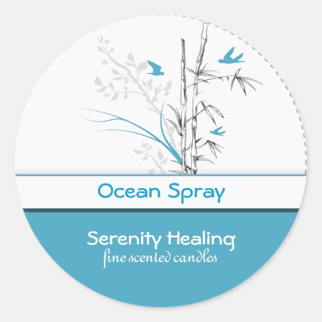 bamboo and blue birds candle label  customisable 1 (Front)