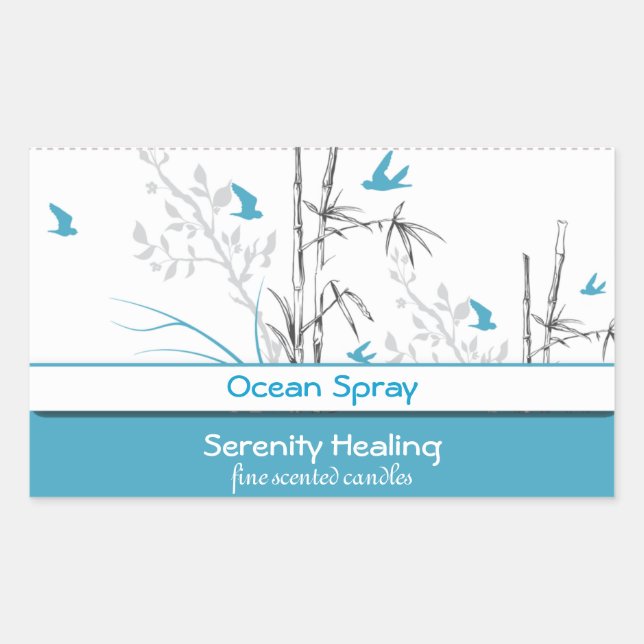 bamboo and blue birds candle label customisable 1b (Front)
