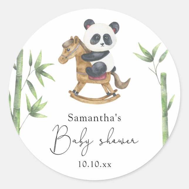 Bamboo and Panda Bear baby shower Classic Round Sticker (Front)
