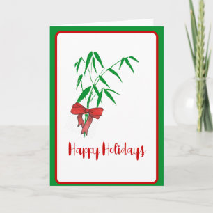 Bamboo and Red Bow Customisable Holiday Card