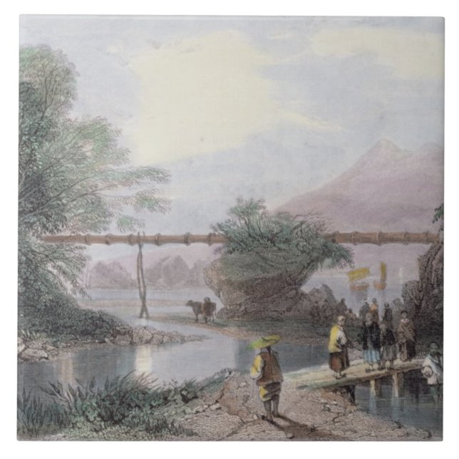 Bamboo Aqueduct at Hong Kong, engraved by Henry Ad Ceramic Tile (Front)