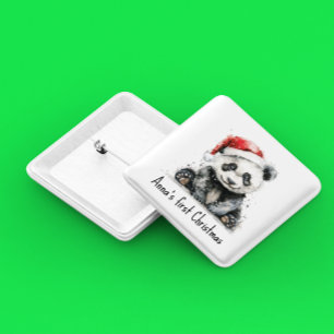 Bamboo Bear's First Christmas, custom 15 Cm Square Badge