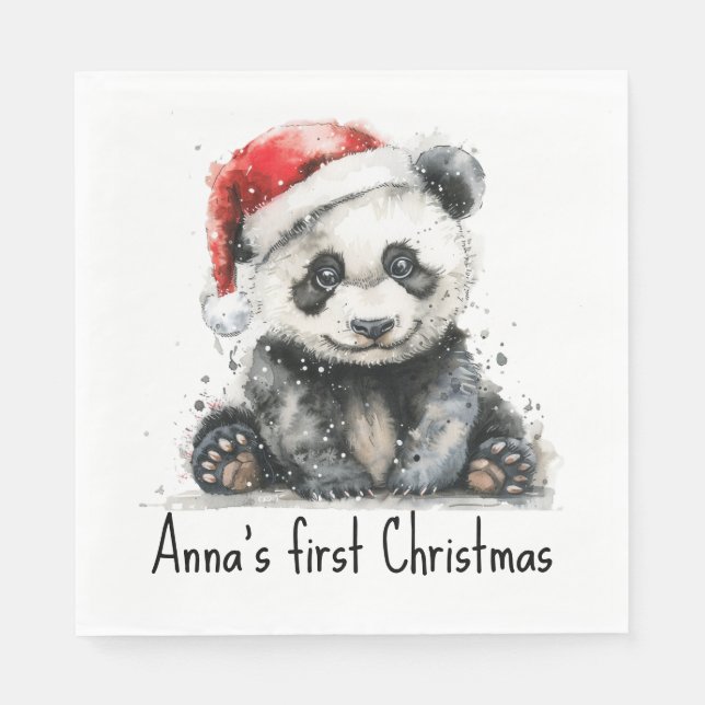 Bamboo Bear's First Christmas, custom Napkin (Front)