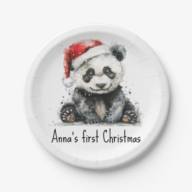 Bamboo Bear's First Christmas, custom Paper Plate (Front)