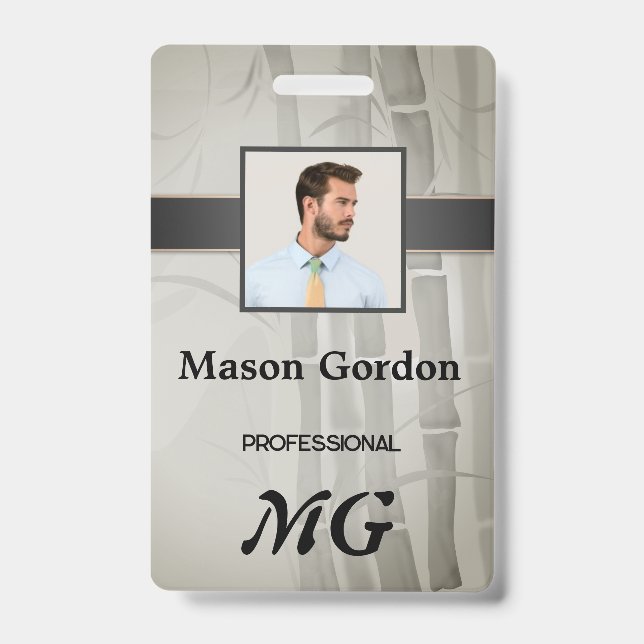 Bamboo, beige background ID badge (Front)