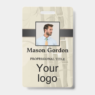 Bamboo, beige background ID badge