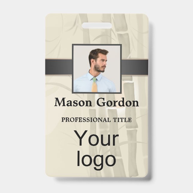 Bamboo, beige background ID badge (Front)