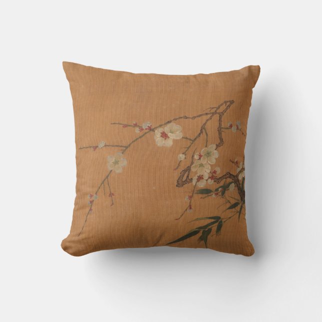 Bamboo & Blossoms Ancient Chinese Oriental Art Cushion (Front)