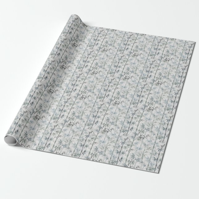 Bamboo Botanical Pattern in Indigo Blue Wrapping Paper (Unrolled)