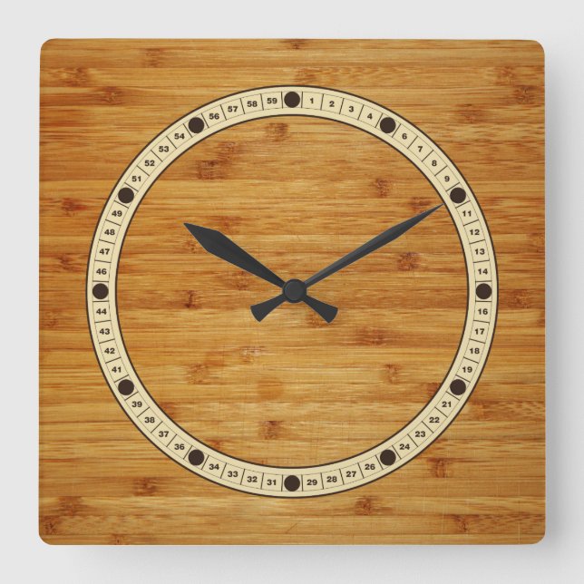 Bamboo Butcher Block Square Wall Clock (Front)
