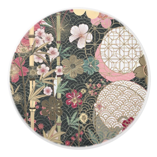 Bamboo Cherry Blossoms Art Deco Designs Ceramic Knob (Front)