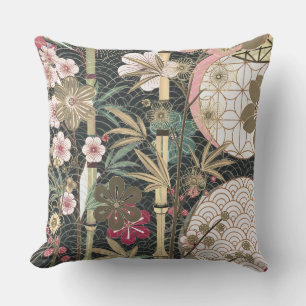 Bamboo Cherry Blossoms Art Deco Designs Cushion